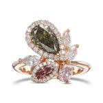 Chameleon and Pink Asymmetrical Couture Diamond Ring