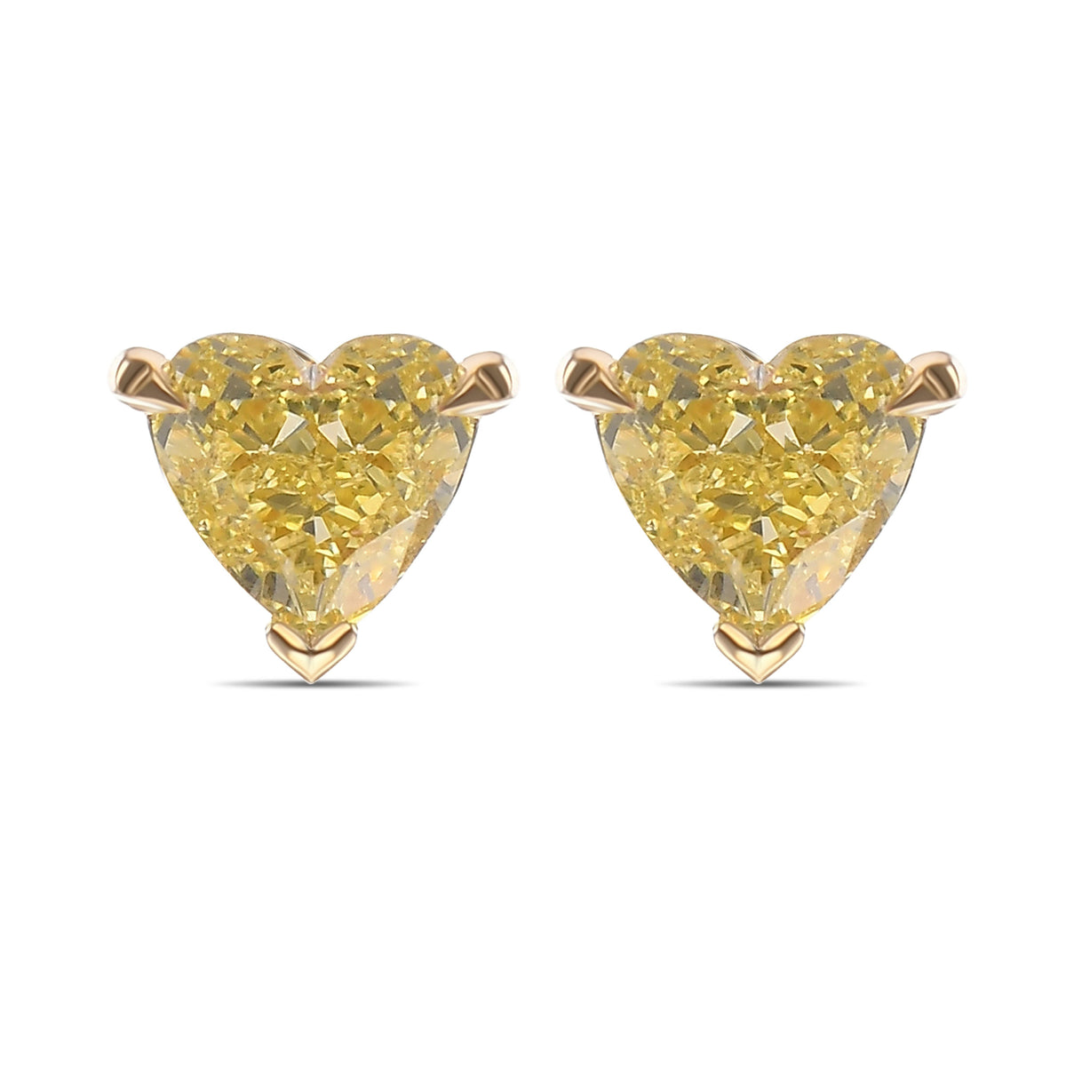  Fancy Yellow Heart Stud Diamond Earrings