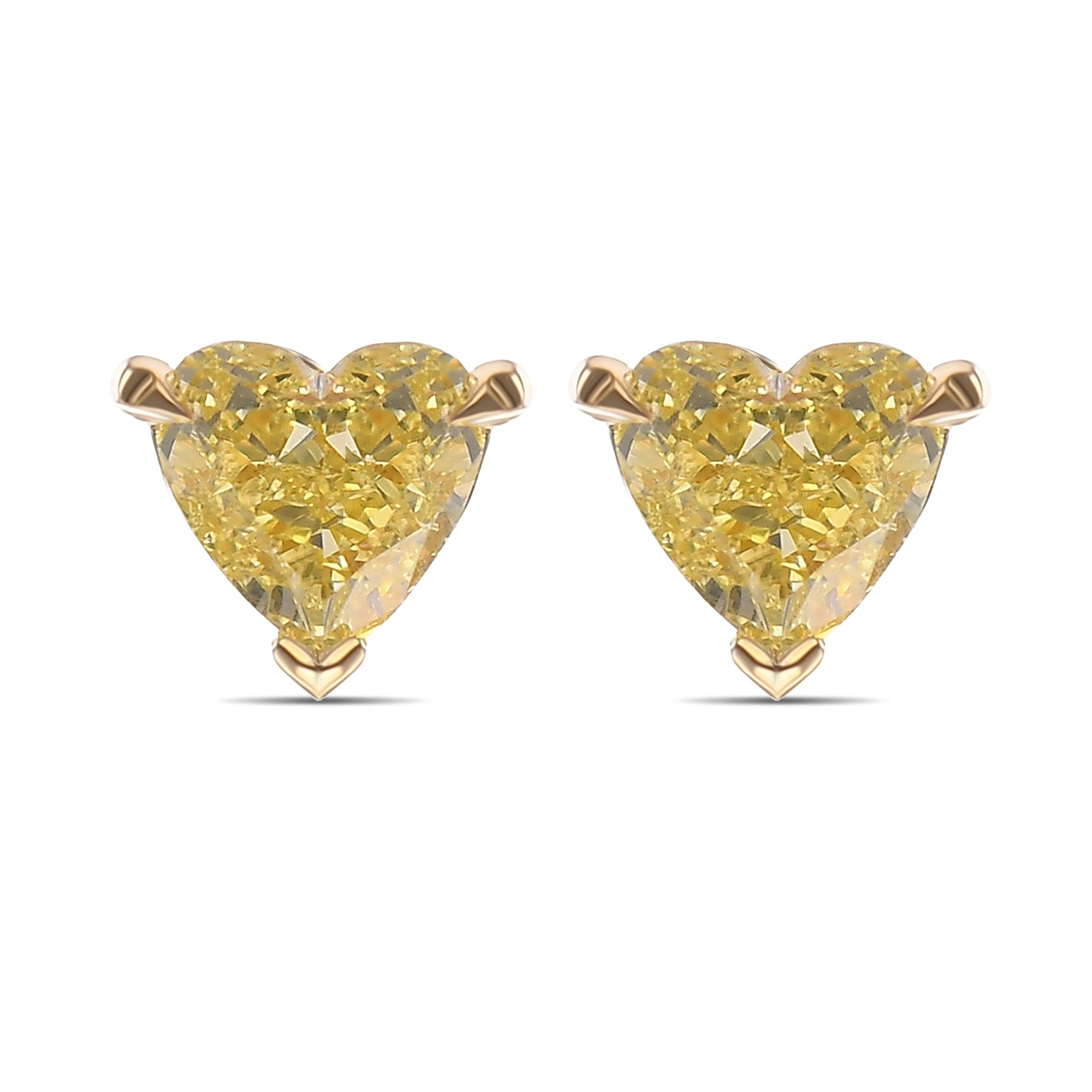  Fancy Yellow Heart Stud Diamond Earrings