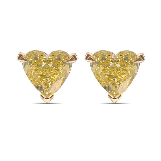  Fancy Yellow Heart Stud Diamond Earrings