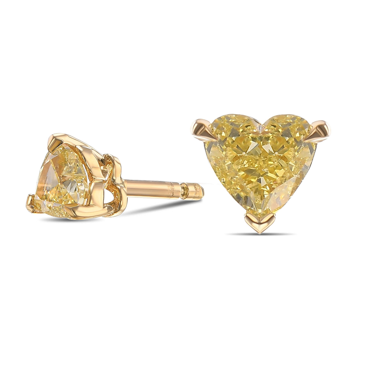  Fancy Yellow Heart Stud Diamond Earrings