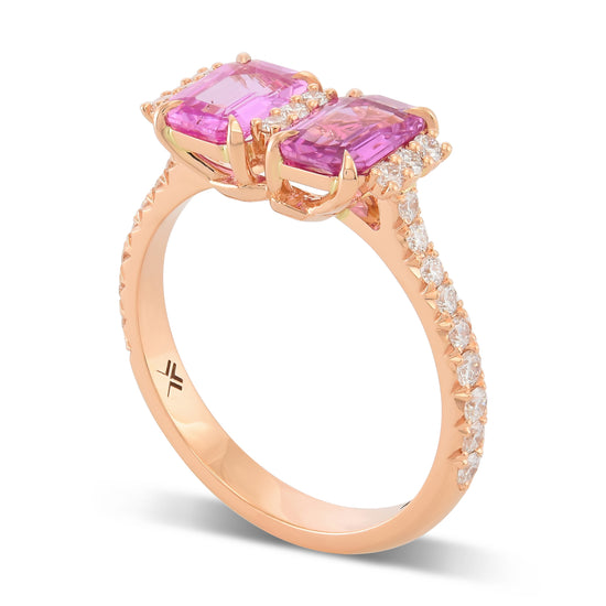 2 Stone Pink Sapphire and Diamond Ring