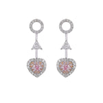 Pink Heart Drop Diamond Double Halo Earrings
