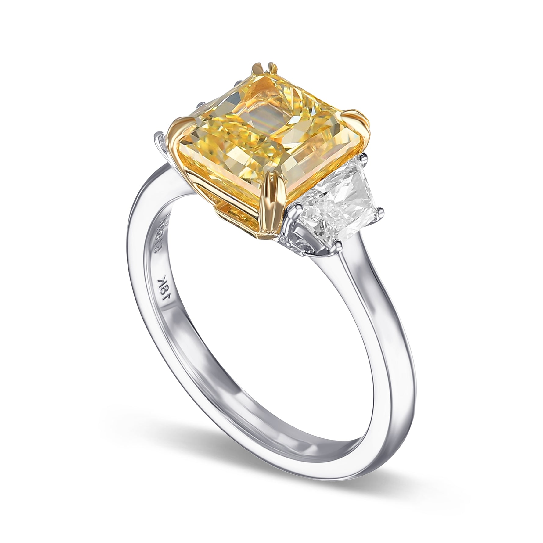 Fancy Yellow Radiant and Trapezoid 3-Stone Diamond Ring