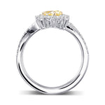 Fancy Intense Yellow Oval Two Stone Halo Diamond Crossover Ring