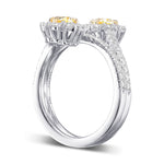 Fancy Intense Yellow Oval Two Stone Halo Diamond Crossover Ring