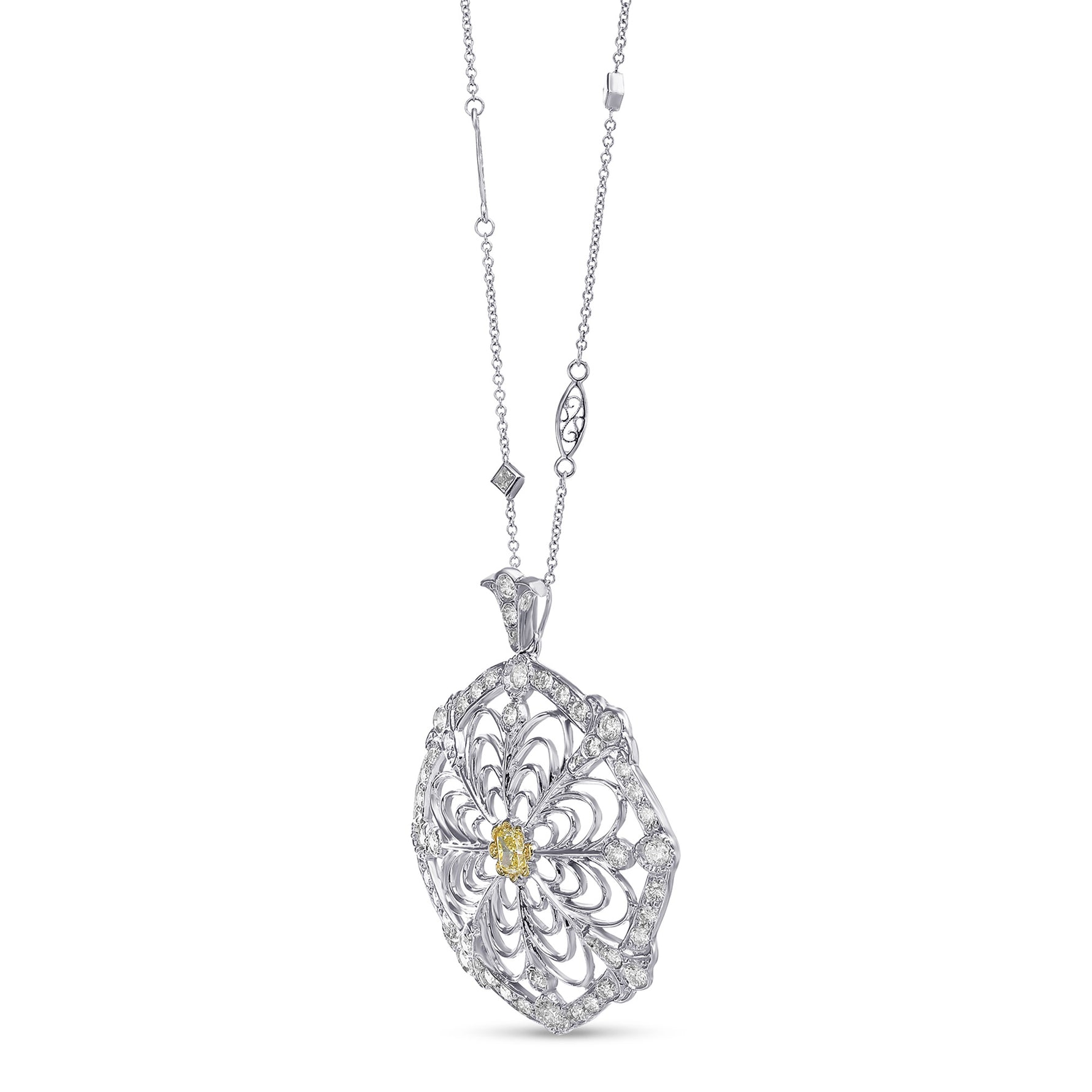 Cushion Fancy Intense Yellow and White Diamond Halo Pendant