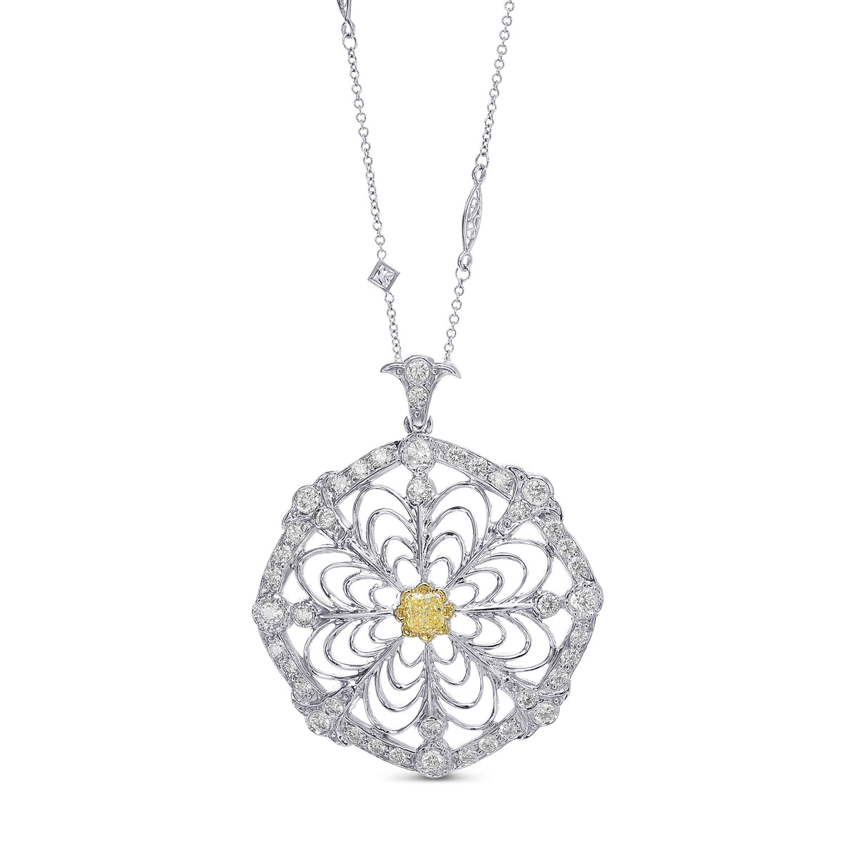 Cushion Fancy Intense Yellow and White Diamond Halo Pendant