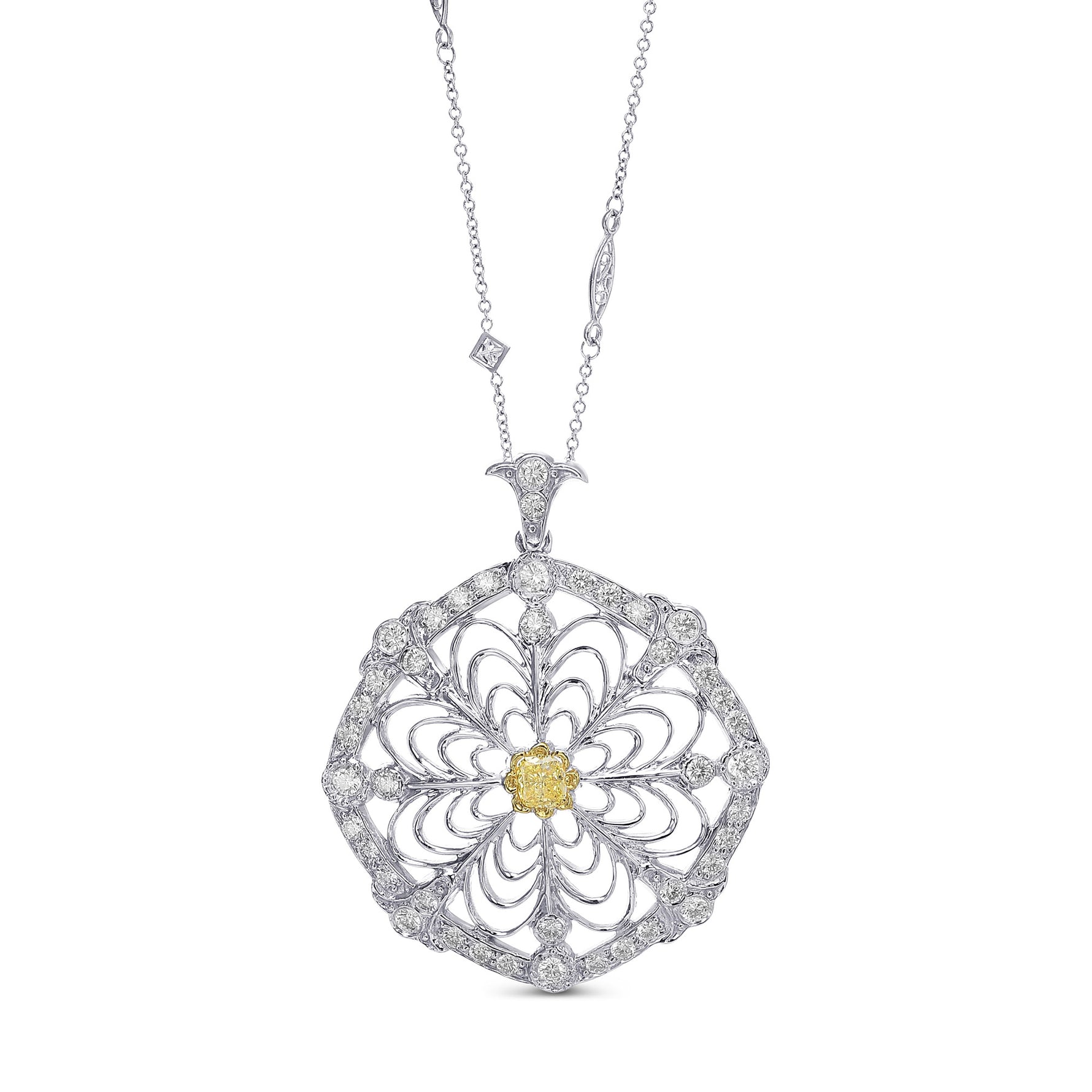 Cushion Fancy Intense Yellow and White Diamond Halo Pendant