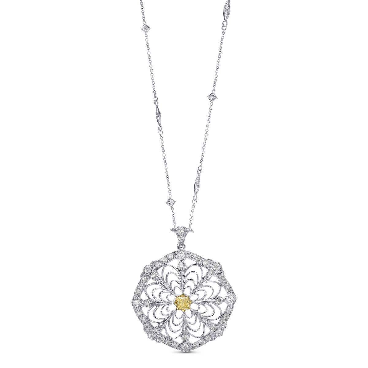 Cushion Fancy Intense Yellow and White Diamond Halo Pendant