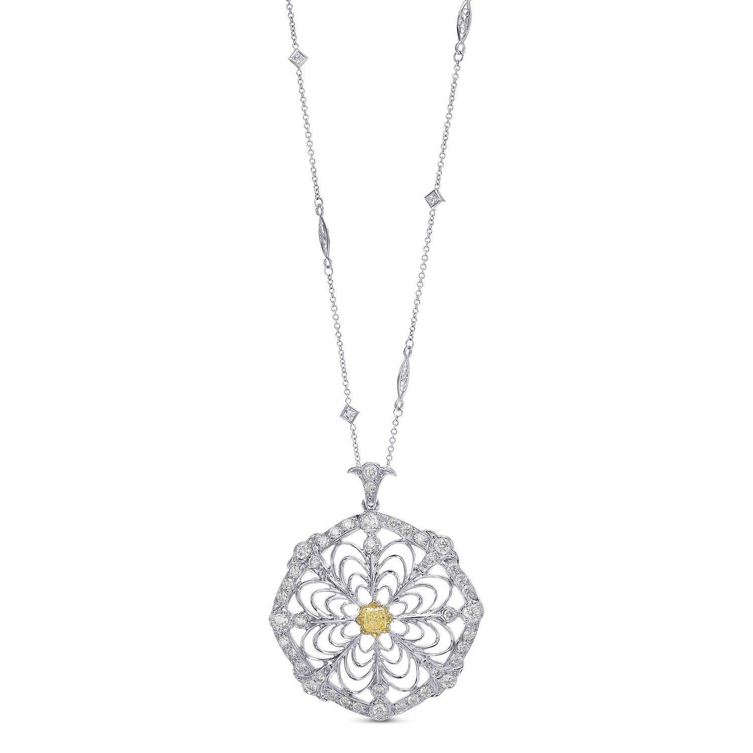 Cushion Fancy Intense Yellow and White Diamond Halo Pendant