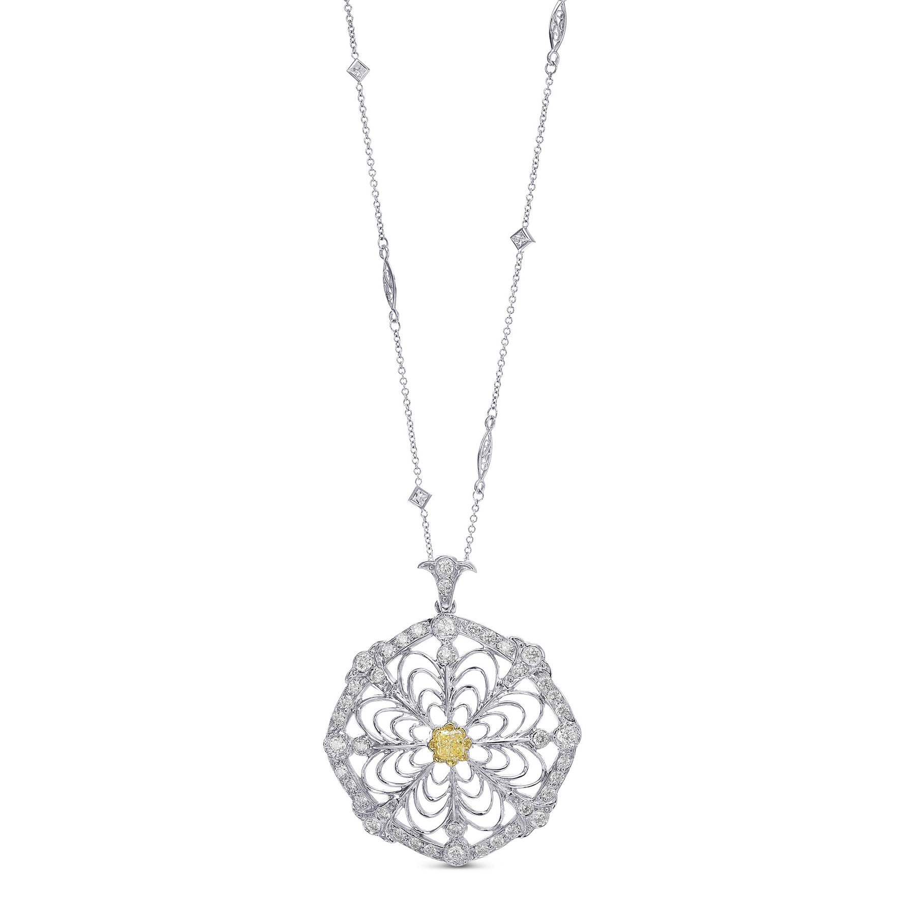 Cushion Fancy Intense Yellow and White Diamond Halo Pendant