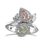 Green and Pink Asymmetrical Couture Diamond Ring