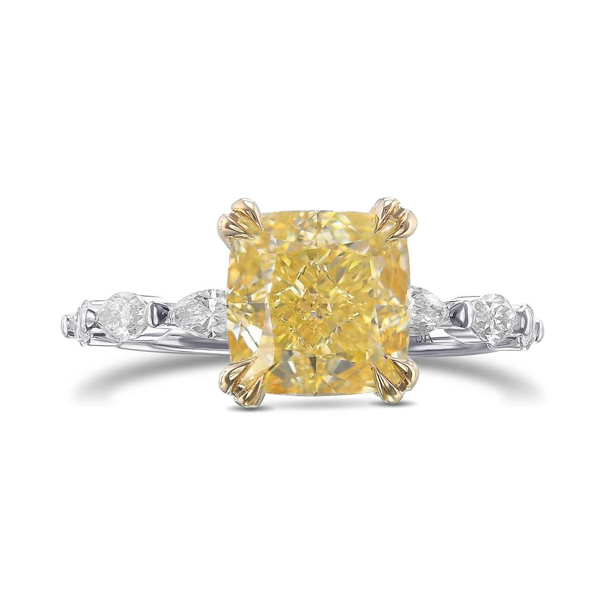 Fancy Yellow Cushion & Marquise Side-stone Diamond Ring
