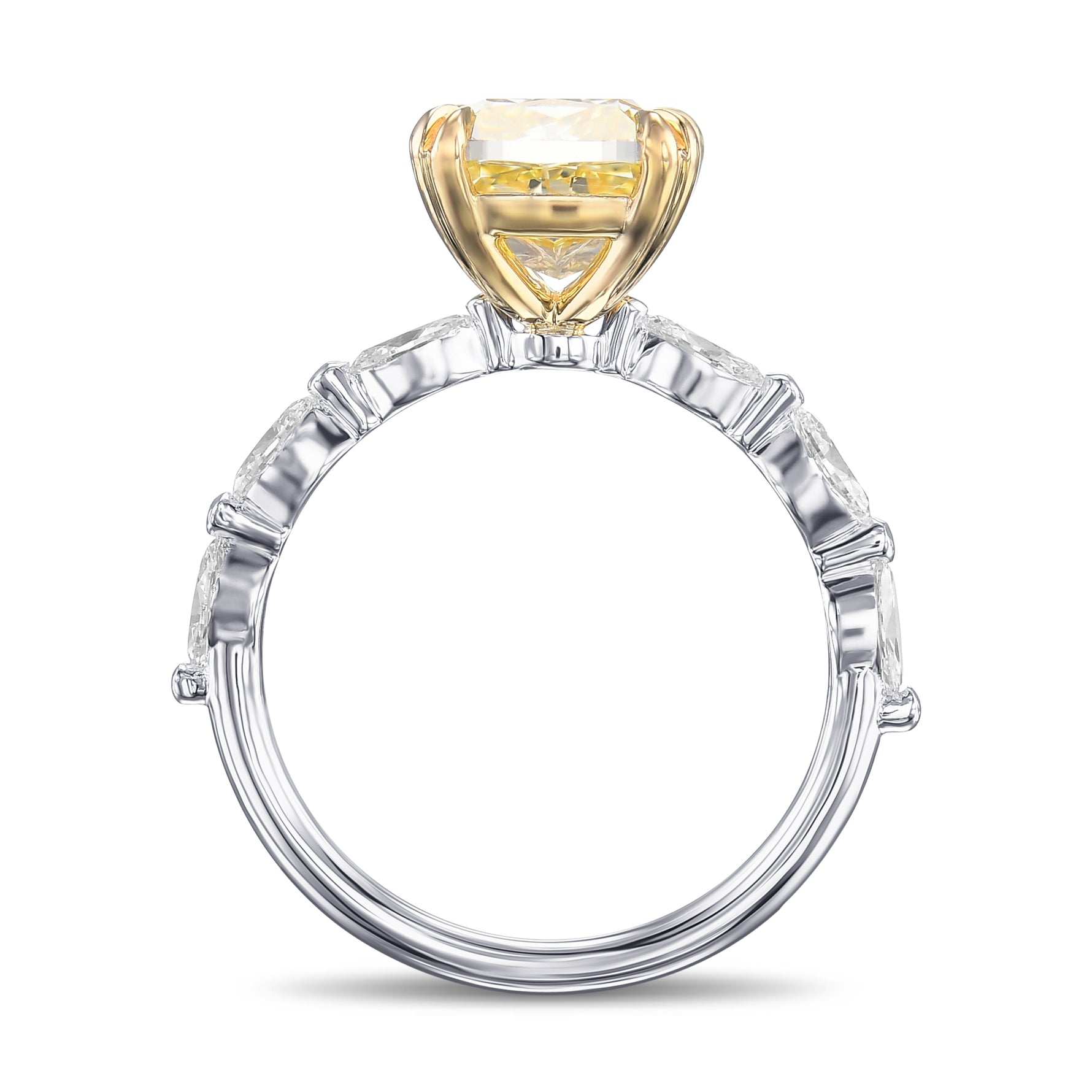 Fancy Yellow Cushion & Marquise Side-stone Diamond Ring