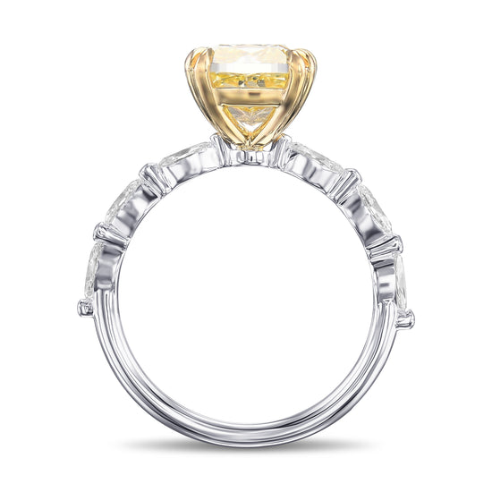 Fancy Yellow Cushion & Marquise Side-stone Diamond Ring