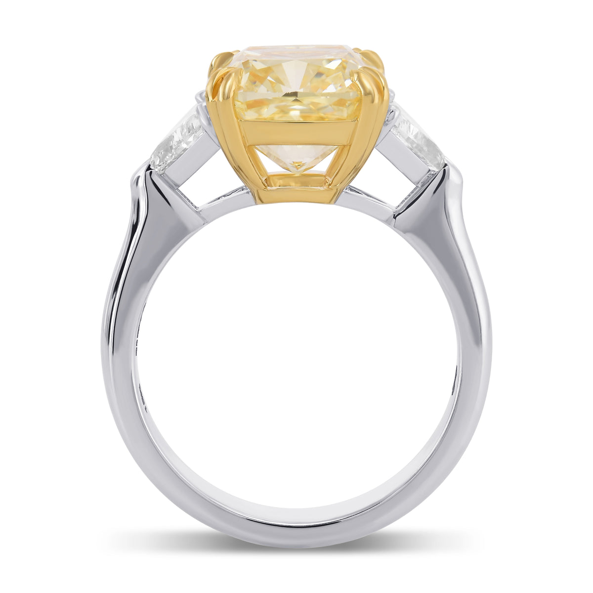 Light Yellow and Triangle 3-stone Diamond Ring