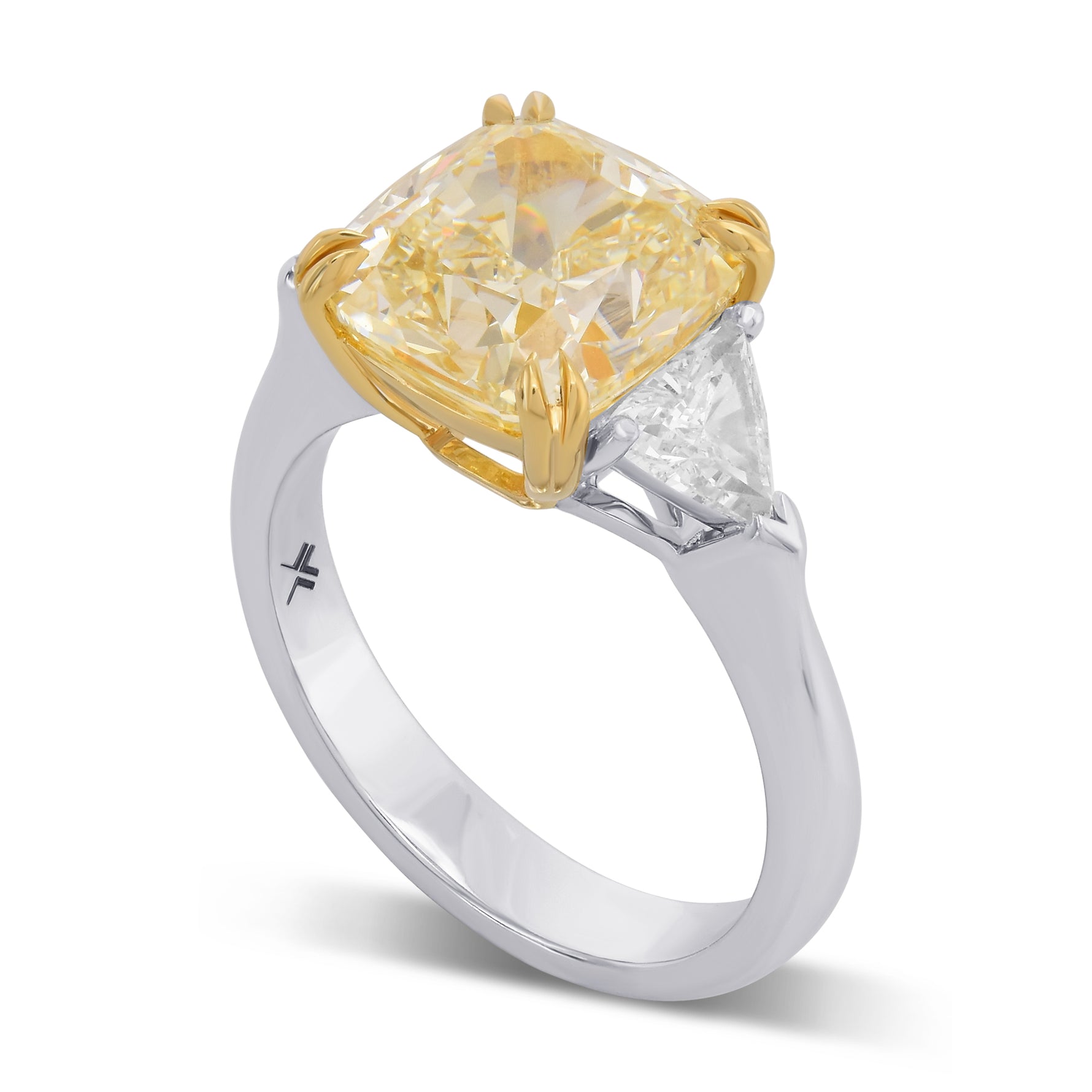 Light Yellow and Triangle 3-stone Diamond Ring