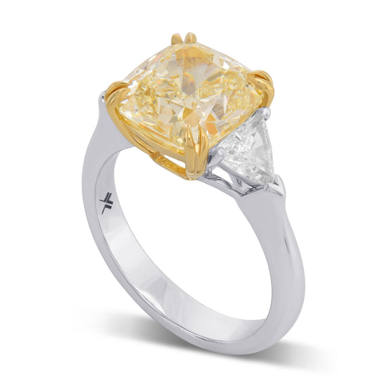 Light Yellow and Triangle 3-stone Diamond Ring