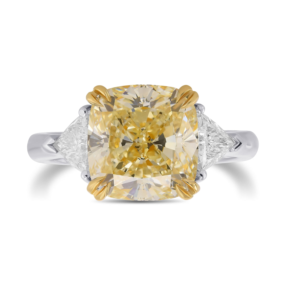 Light Yellow and Triangle 3-stone Diamond Ring