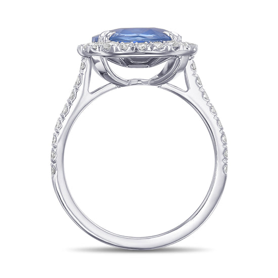 Oval Sapphire and Diamond Halo Ring
