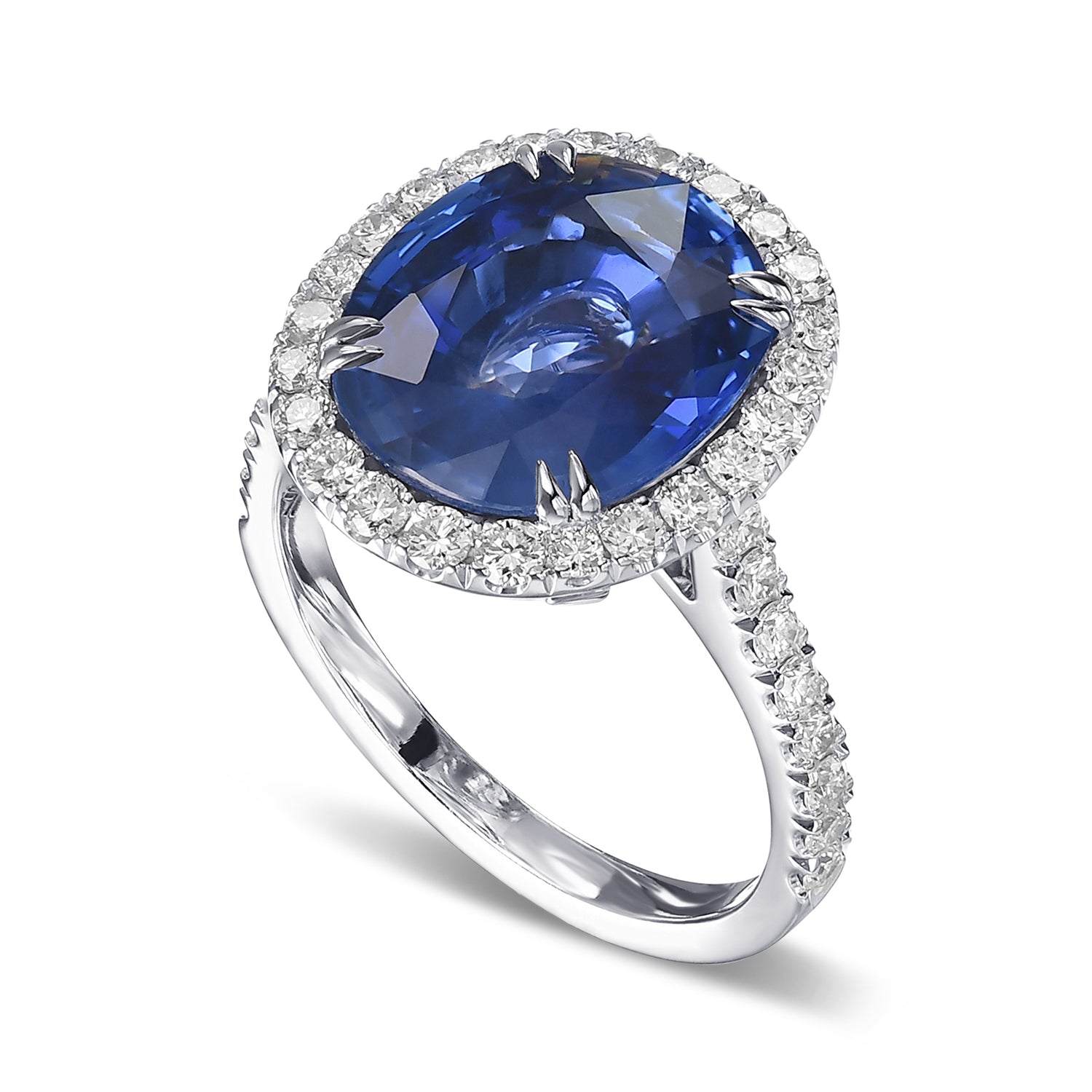 Oval Sapphire and Diamond Halo Ring