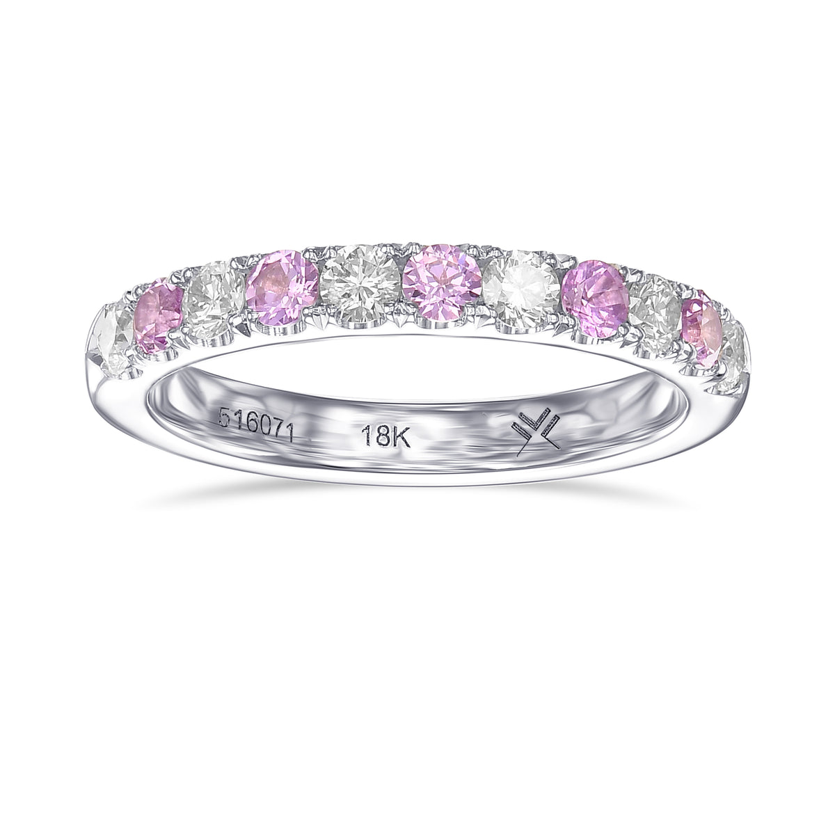 Pink Sapphire & White Diamond Wedding Band