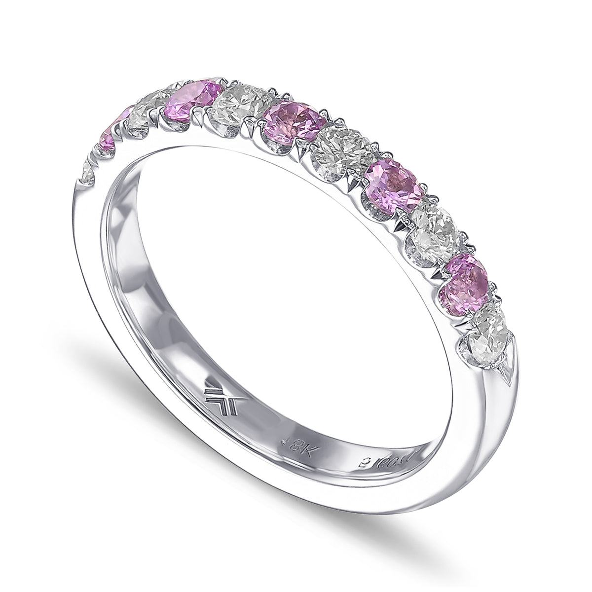 Pink Sapphire & White Diamond Wedding Band