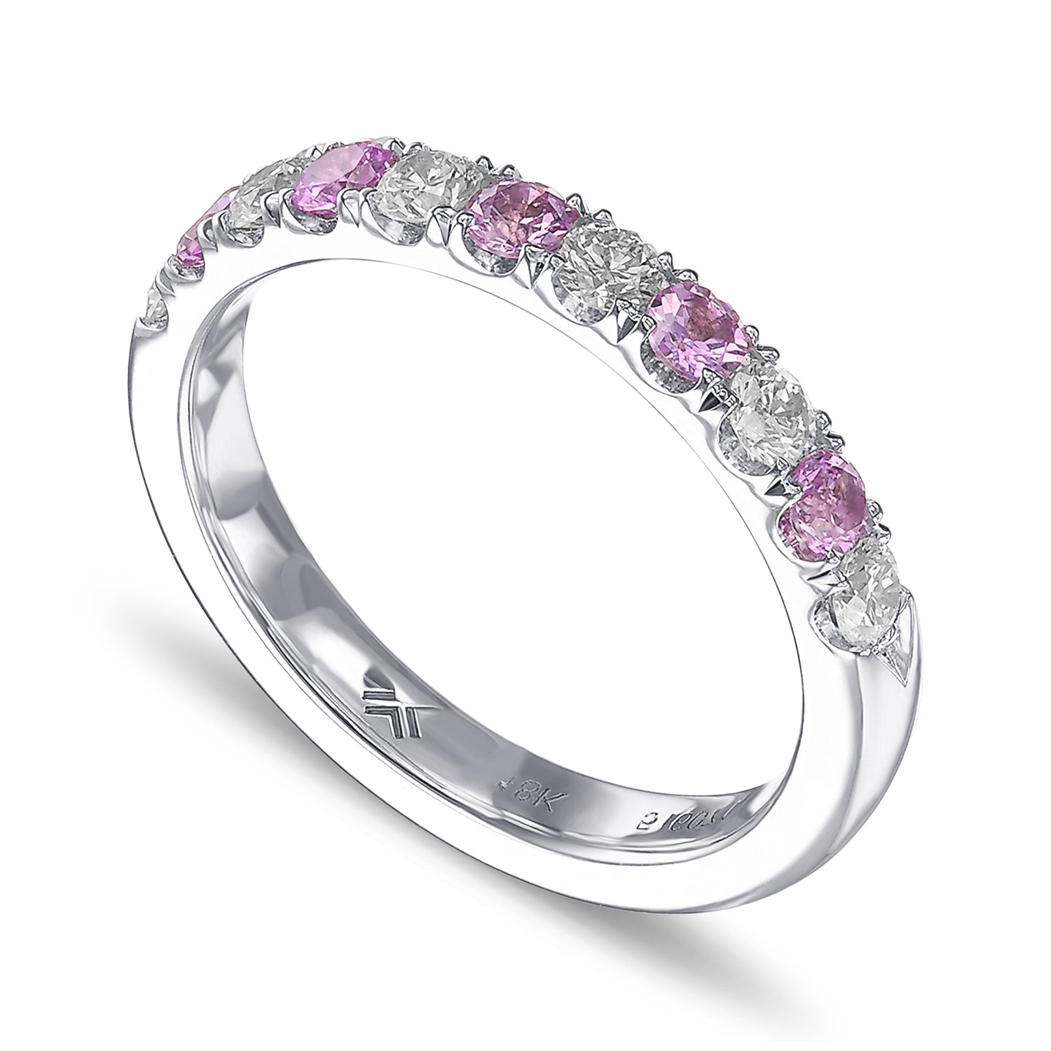 Pink Sapphire & White Diamond Wedding Band