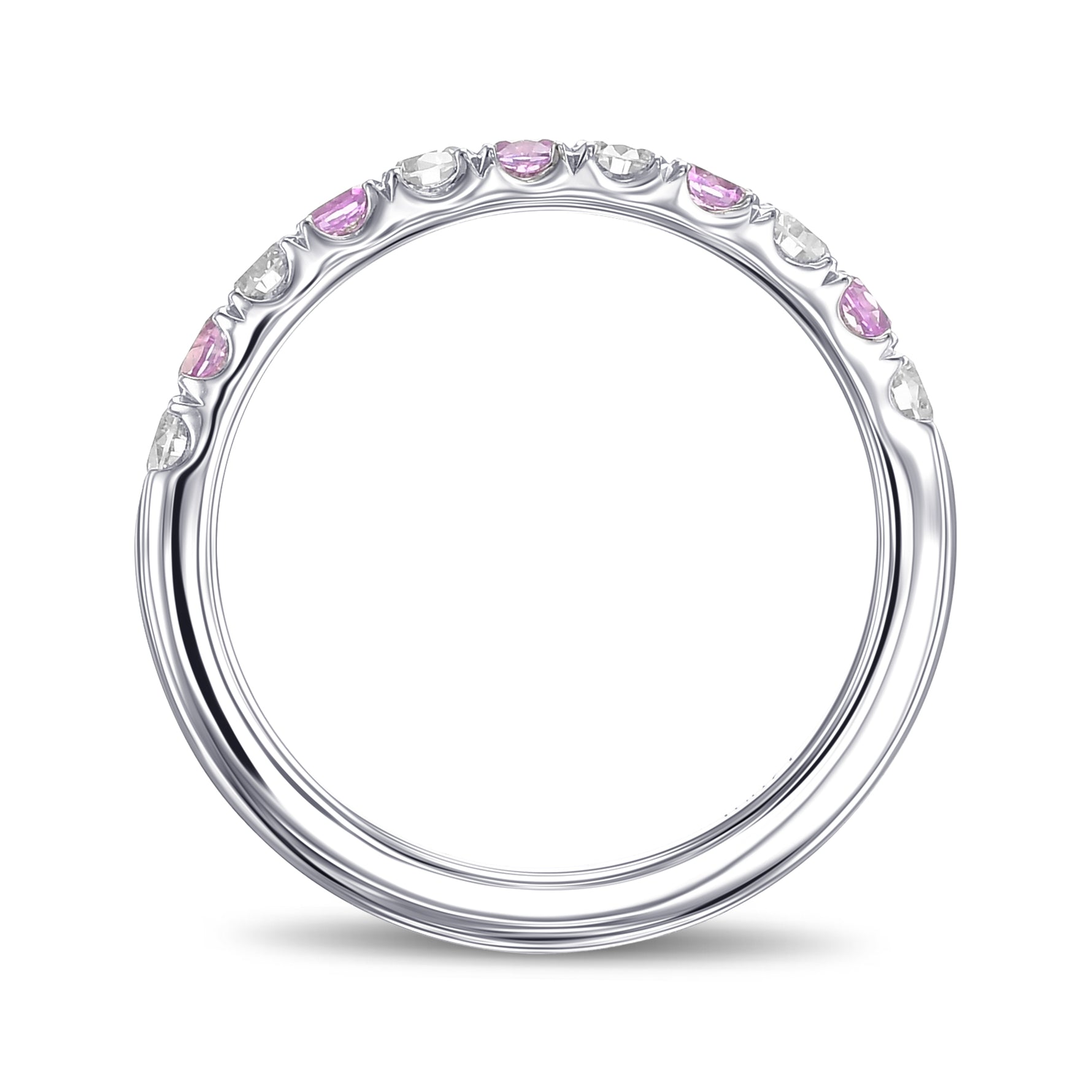 Pink Sapphire & White Diamond Wedding Band