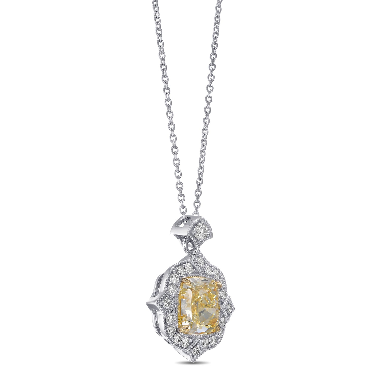 Fancy Yellow Cushion Diamond Vintage-Style Pendant