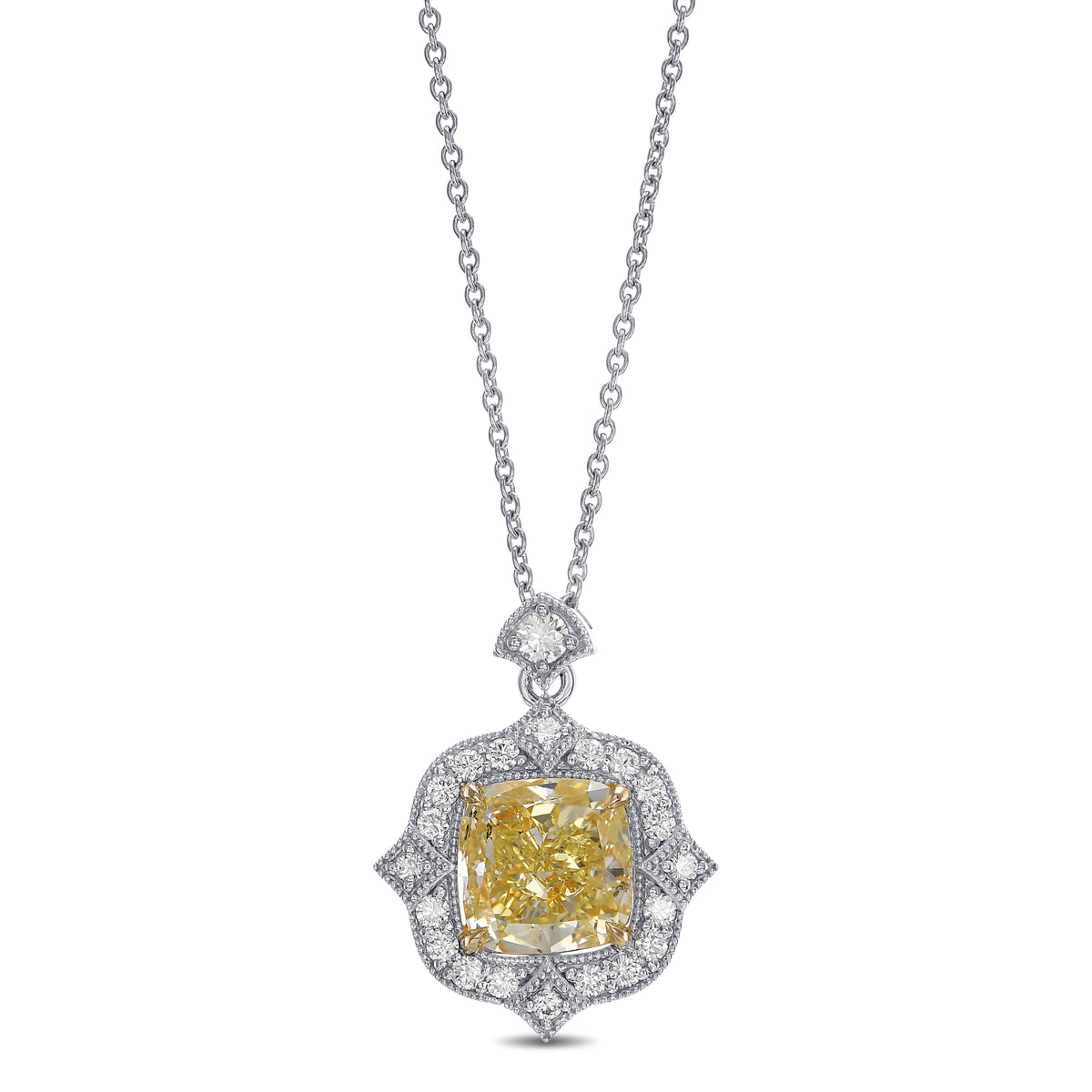 Fancy Yellow Cushion Diamond Vintage-Style Pendant