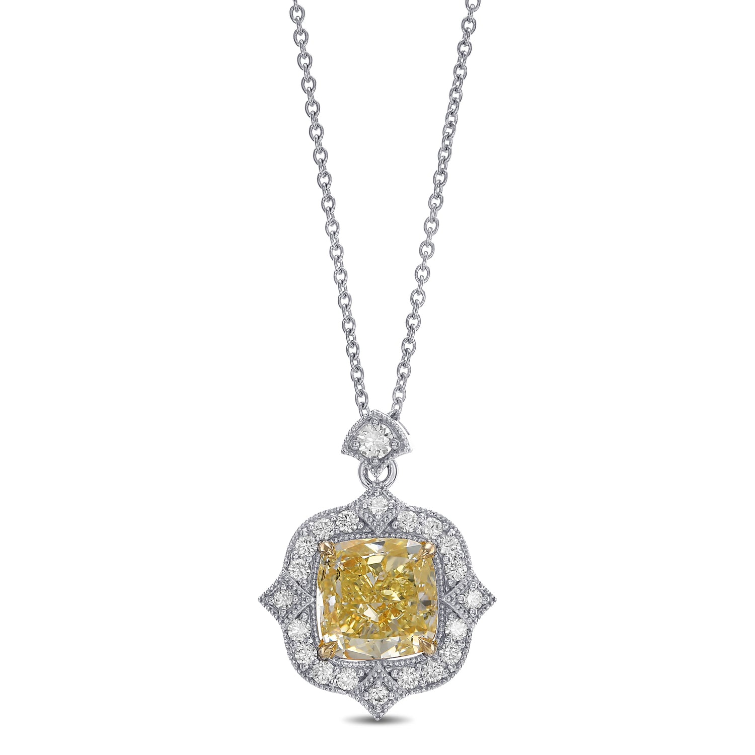 Fancy Yellow Cushion Diamond Vintage-Style Pendant