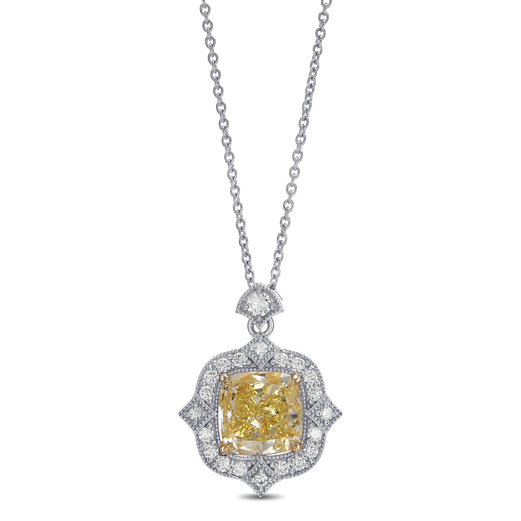 Fancy Yellow Cushion Diamond Vintage-Style Pendant