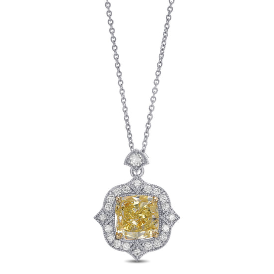 Fancy Yellow Cushion Diamond Vintage-Style Pendant