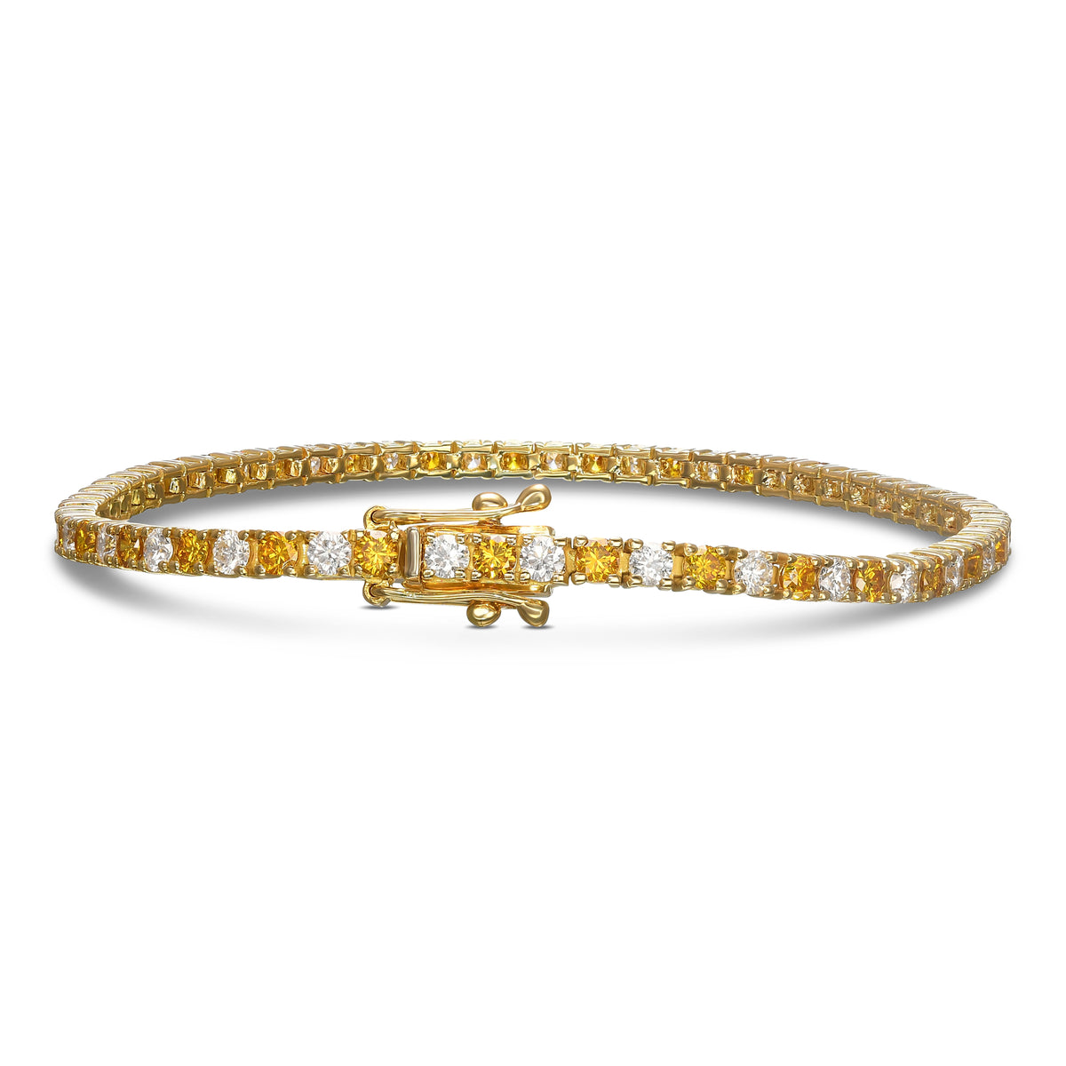 Fancy Vivid Orange Yellow and White Round Diamond Tennis Bracelet