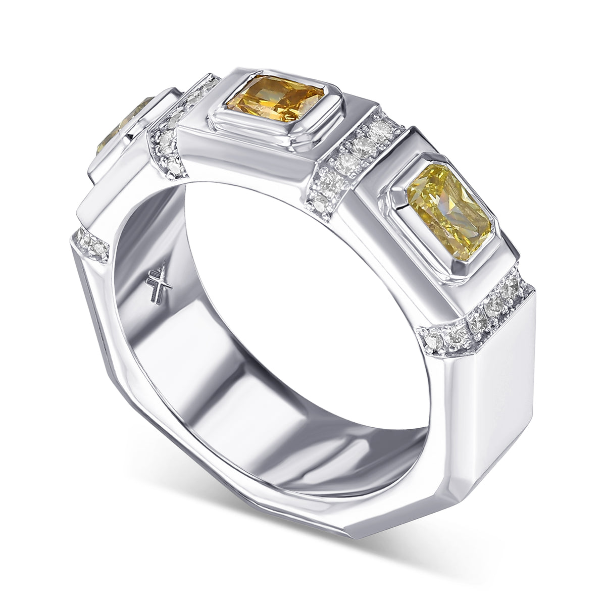 Mix Color Three-stone Men's Diamond Ring