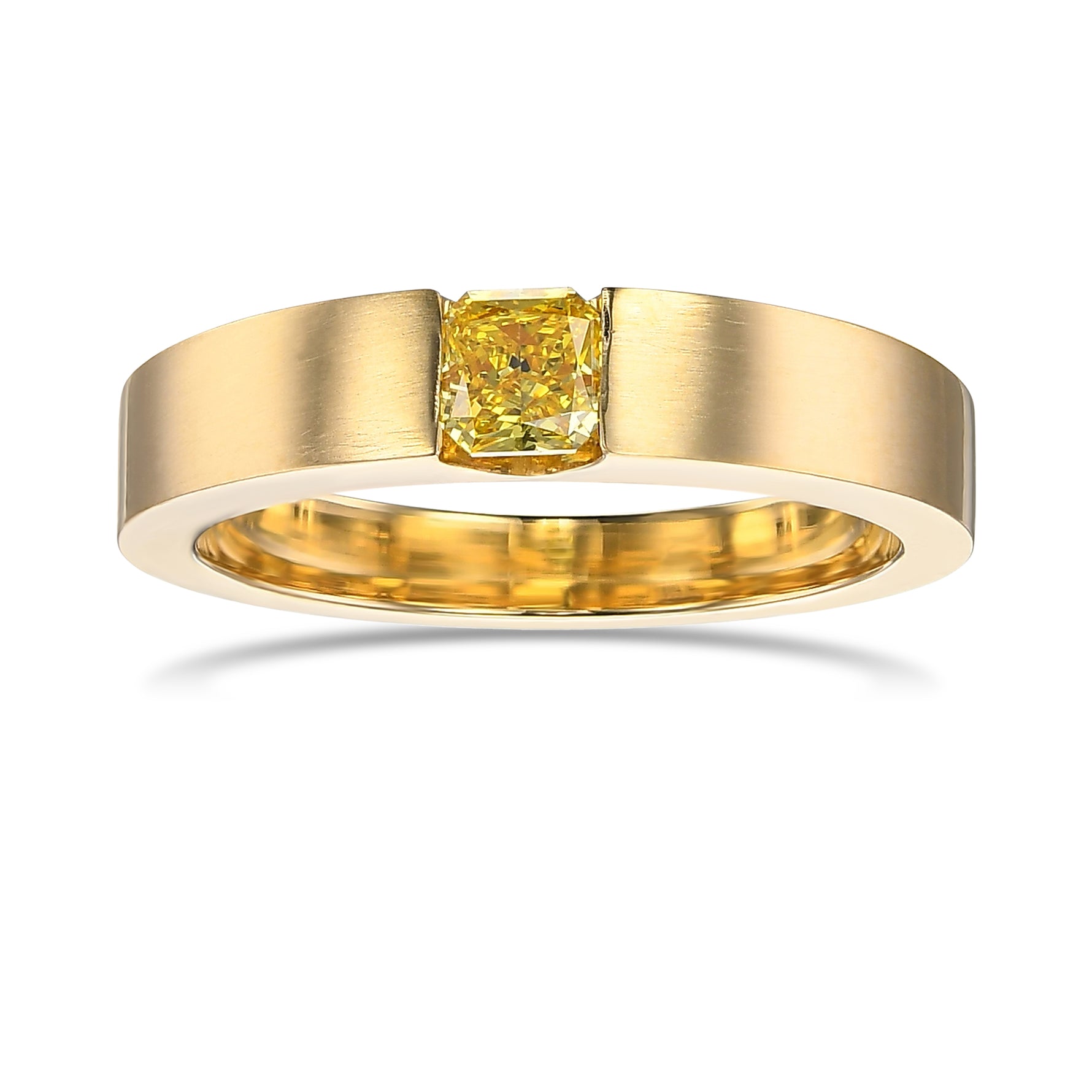 Fancy Vivid Yellow Radiant Men's Diamond Ring
