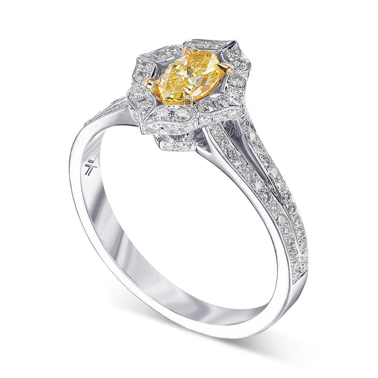 Fancy Yellow Marquise Halo Diamond Ring