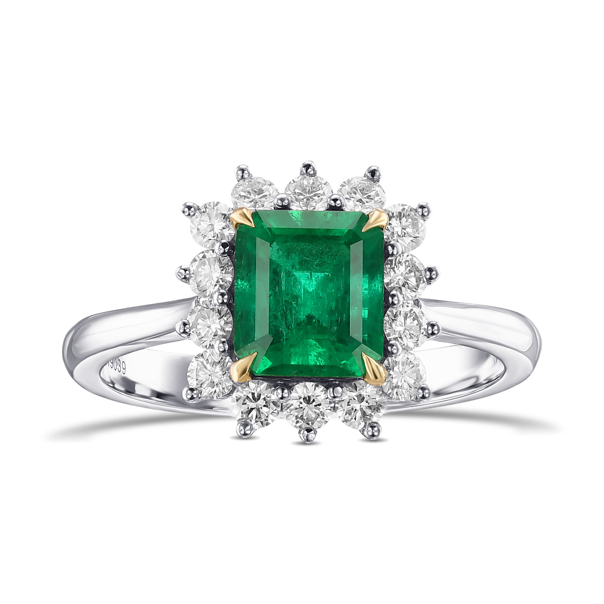 Emerald and Diamond Halo Ring