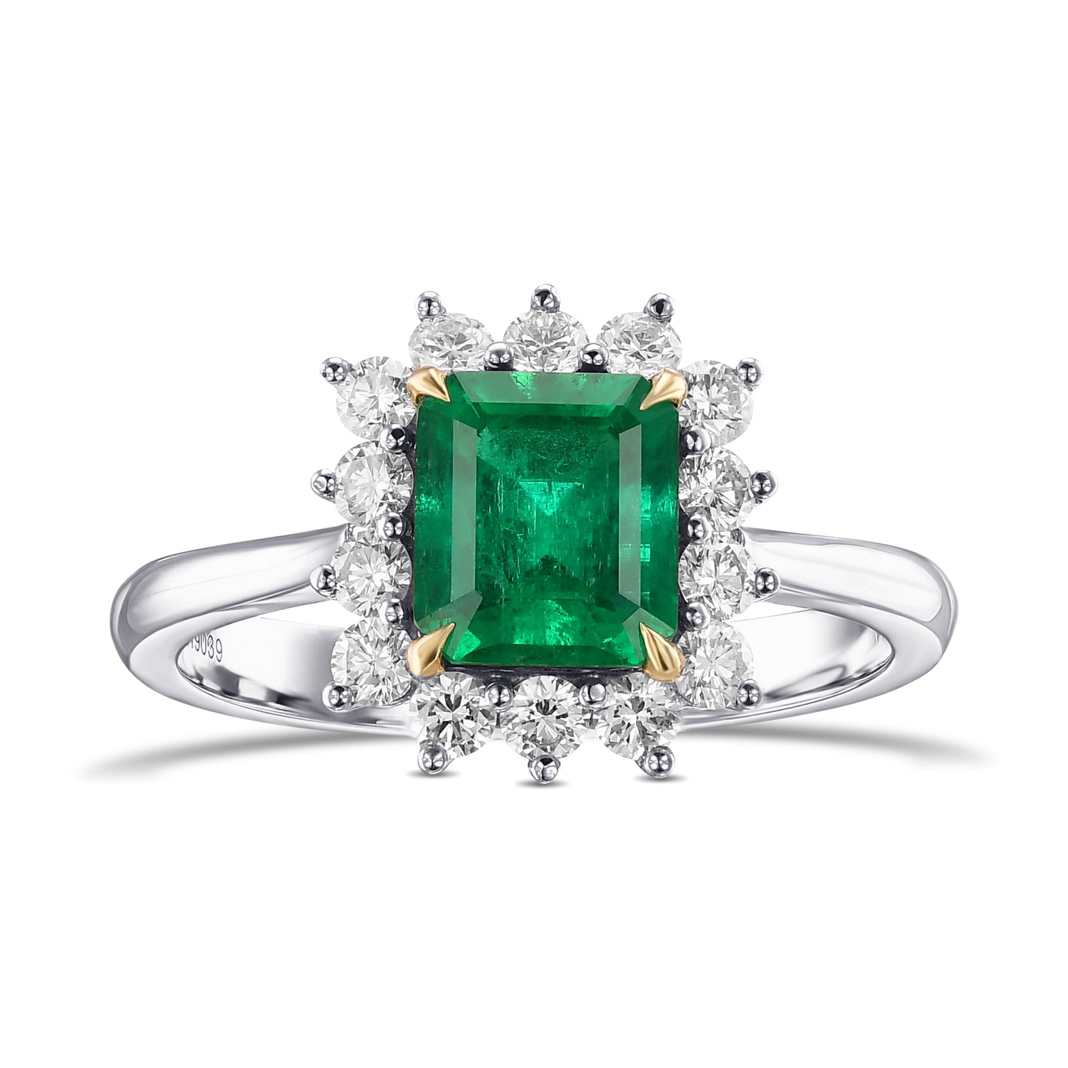 Emerald and Diamond Halo Ring