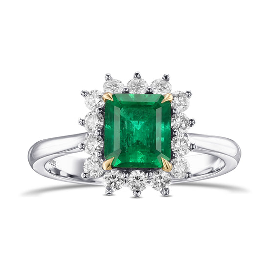 Emerald and Diamond Halo Ring