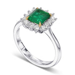 Emerald and Diamond Halo Ring