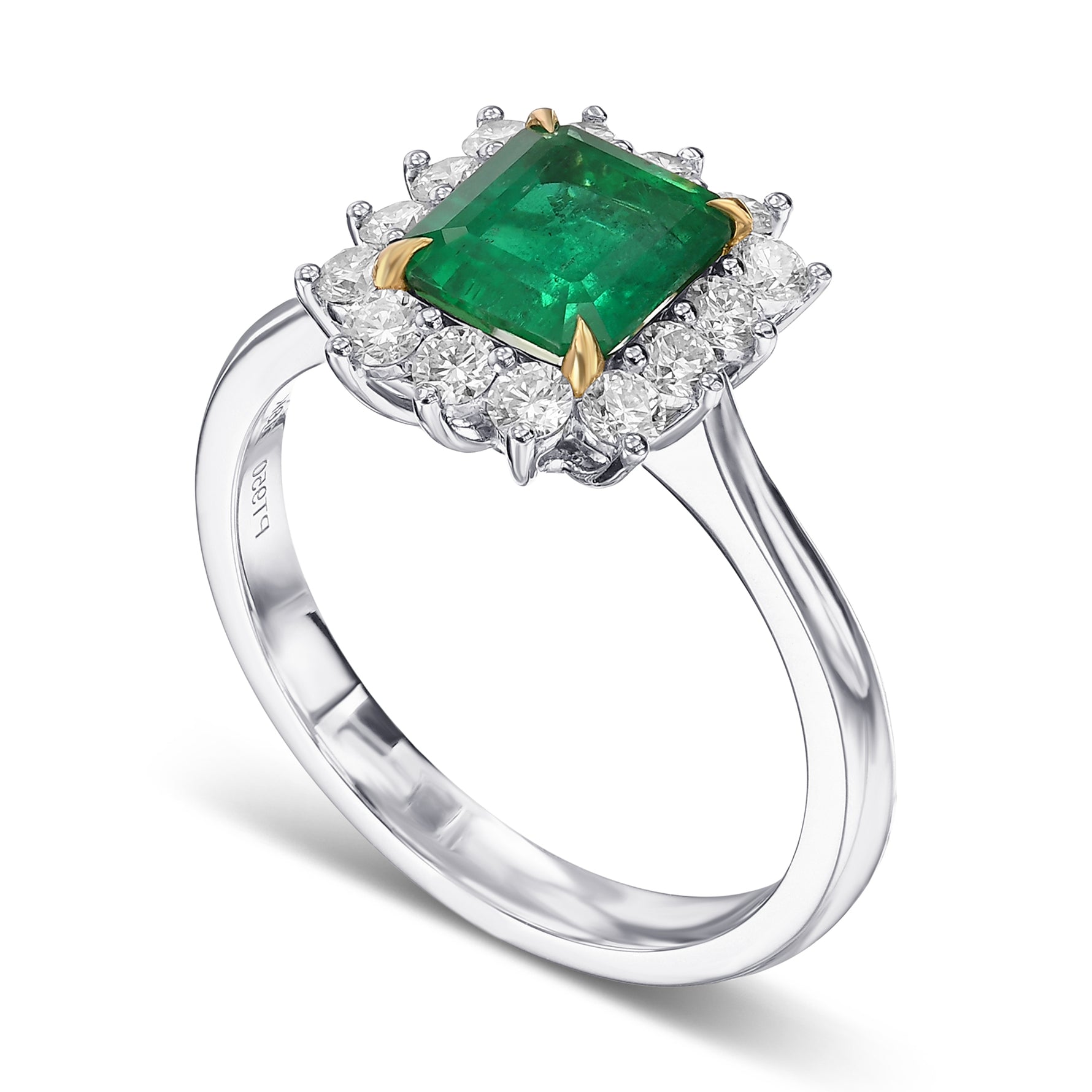 Emerald and Diamond Halo Ring