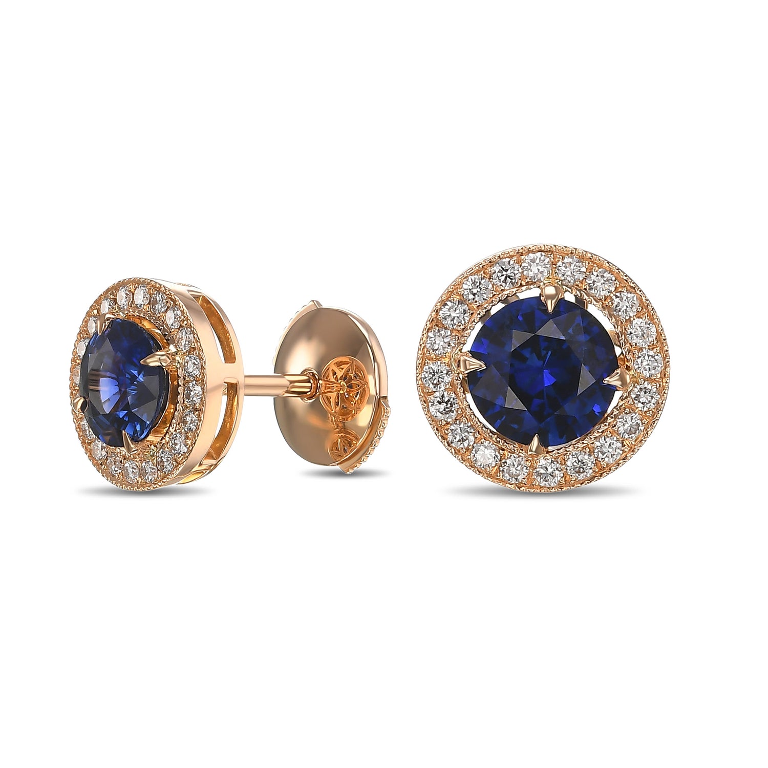  Blue Sapphire and Diamond Halo Earrings