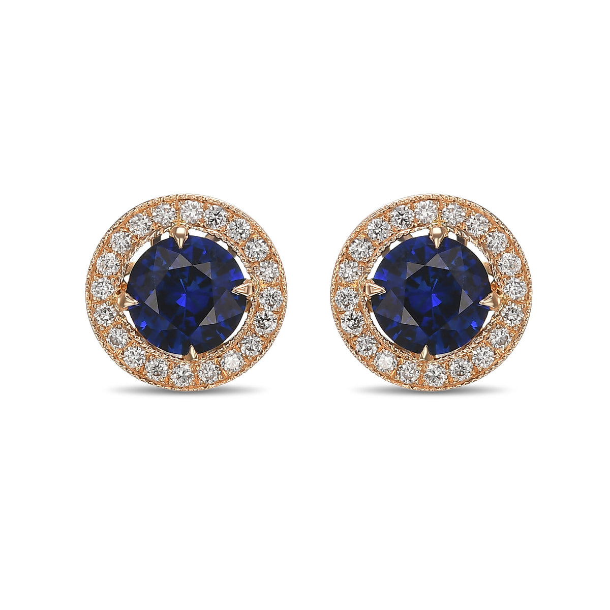  Blue Sapphire and Diamond Halo Earrings