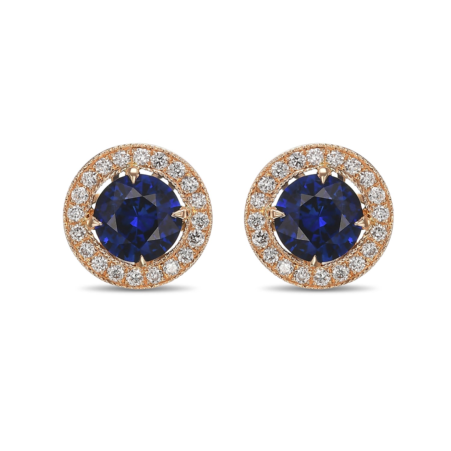  Blue Sapphire and Diamond Halo Earrings