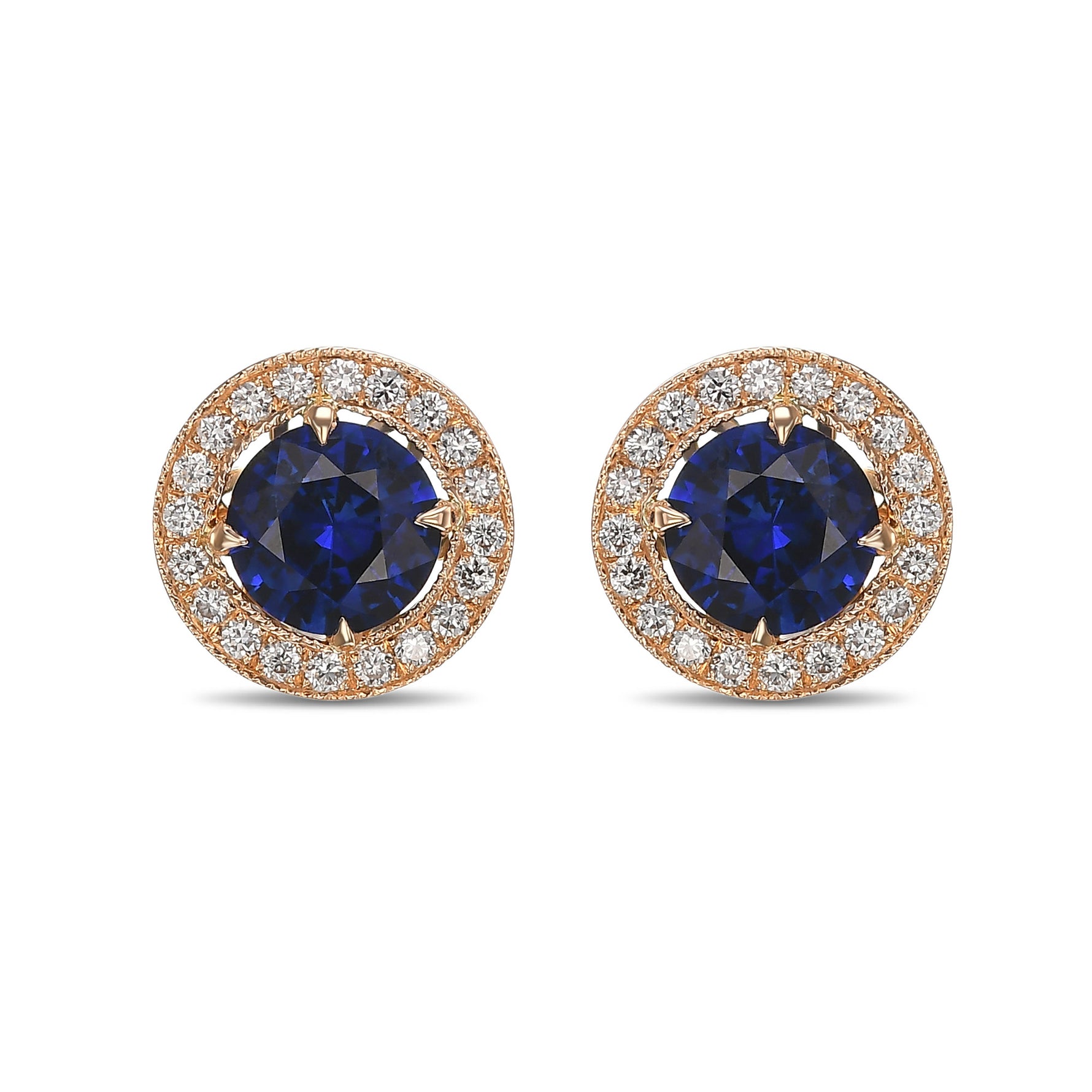  Blue Sapphire and Diamond Halo Earrings