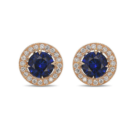  Blue Sapphire and Diamond Halo Earrings