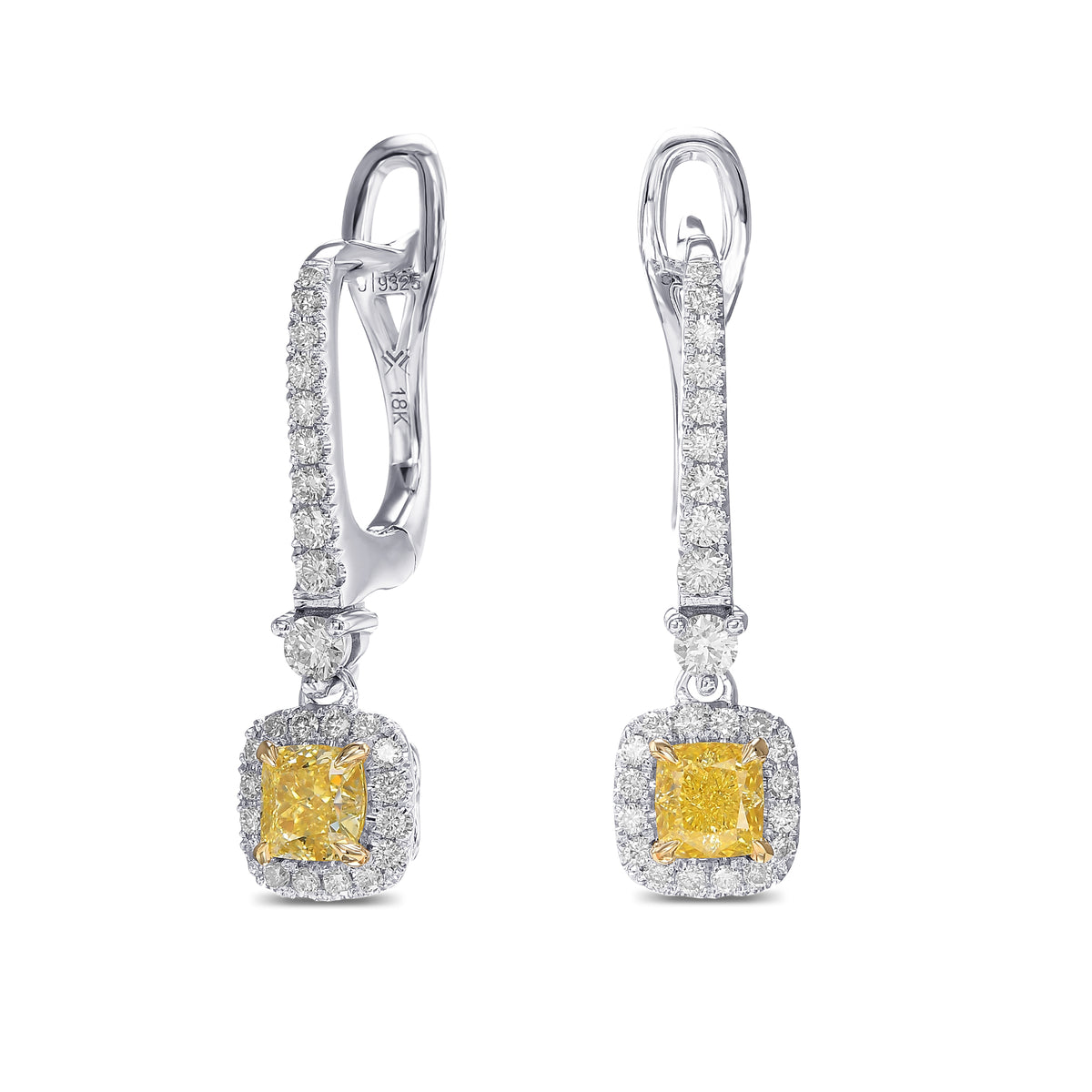 Fancy Yellow Cushion Diamond Drop Halo Earrings